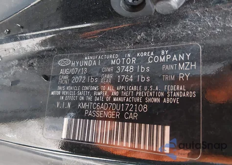 2013 Hyundai Veloster Base W/Black z USA, uszkodzony, nr VIN KMHTC6AD7DU172108